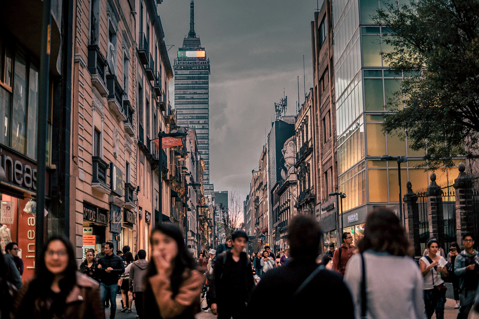 People walking a city street